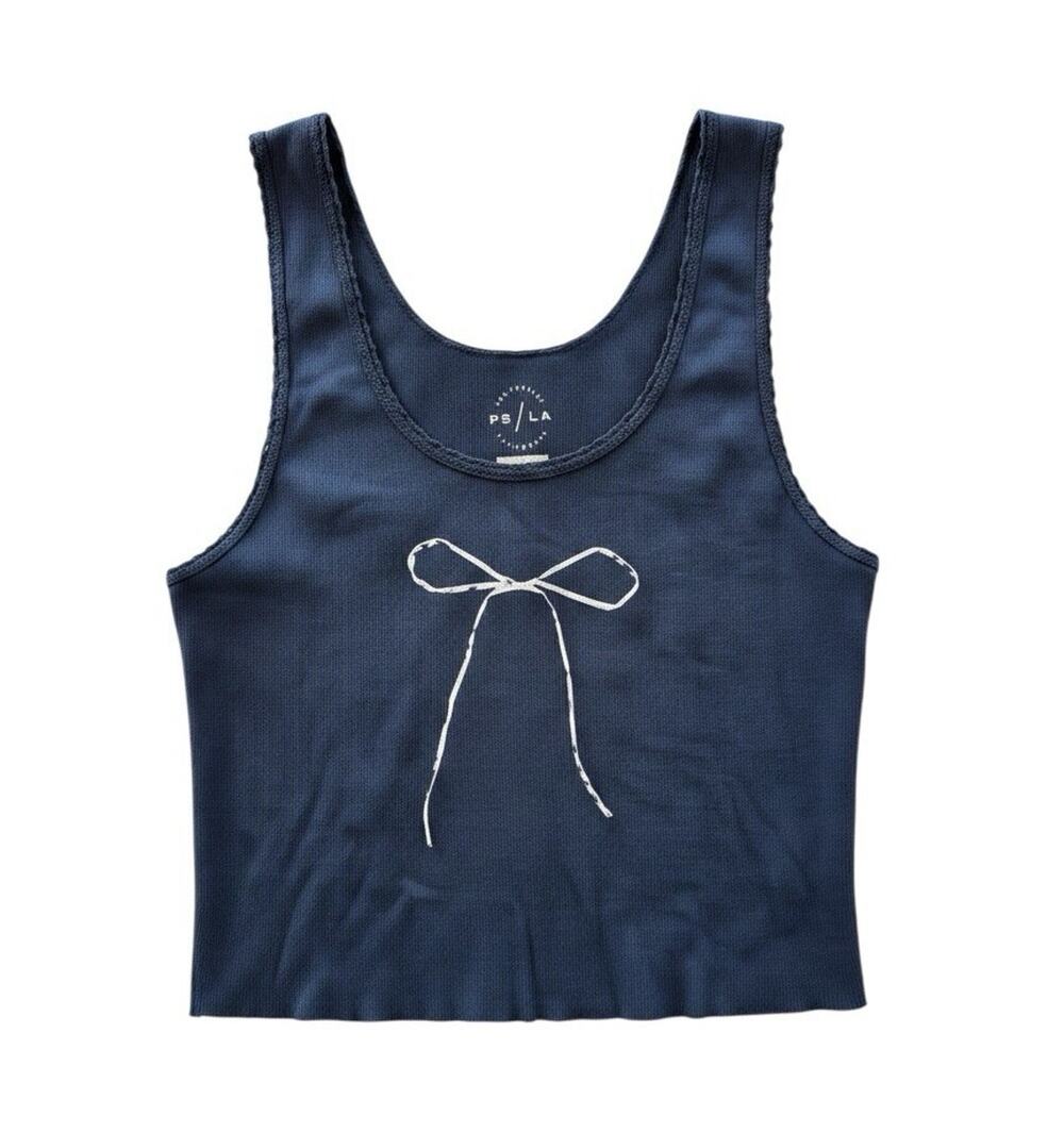 NWT PacSun Women's L Navy/White PS/LA Los Angeles Bow Graphic Crop Tank